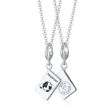 Silver Passport Charm Necklace Front and Back View