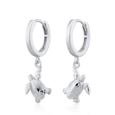 Silver Turtle Charm Hoop Earrings