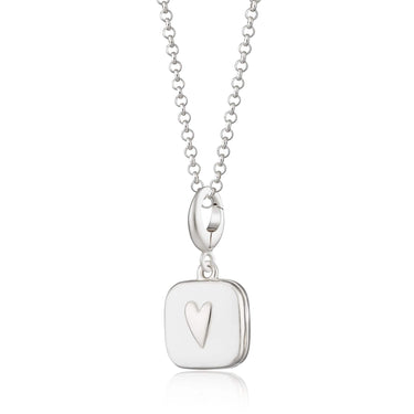 Silver White Heart Locket Necklace | Square Love Lockets by Lily Charmed
