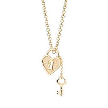 Gold Plated Heart Shaped Padlock and Key Necklace - Lily Charmed
