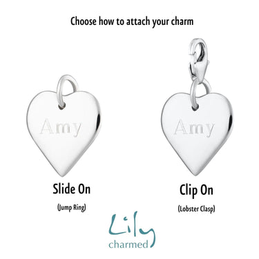 Engraved Medium Silver Heart Charm by Lily Charmed