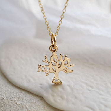 9 Carat Gold and Diamond Tree Necklace | Diamond Necklaces by Lily Charmed