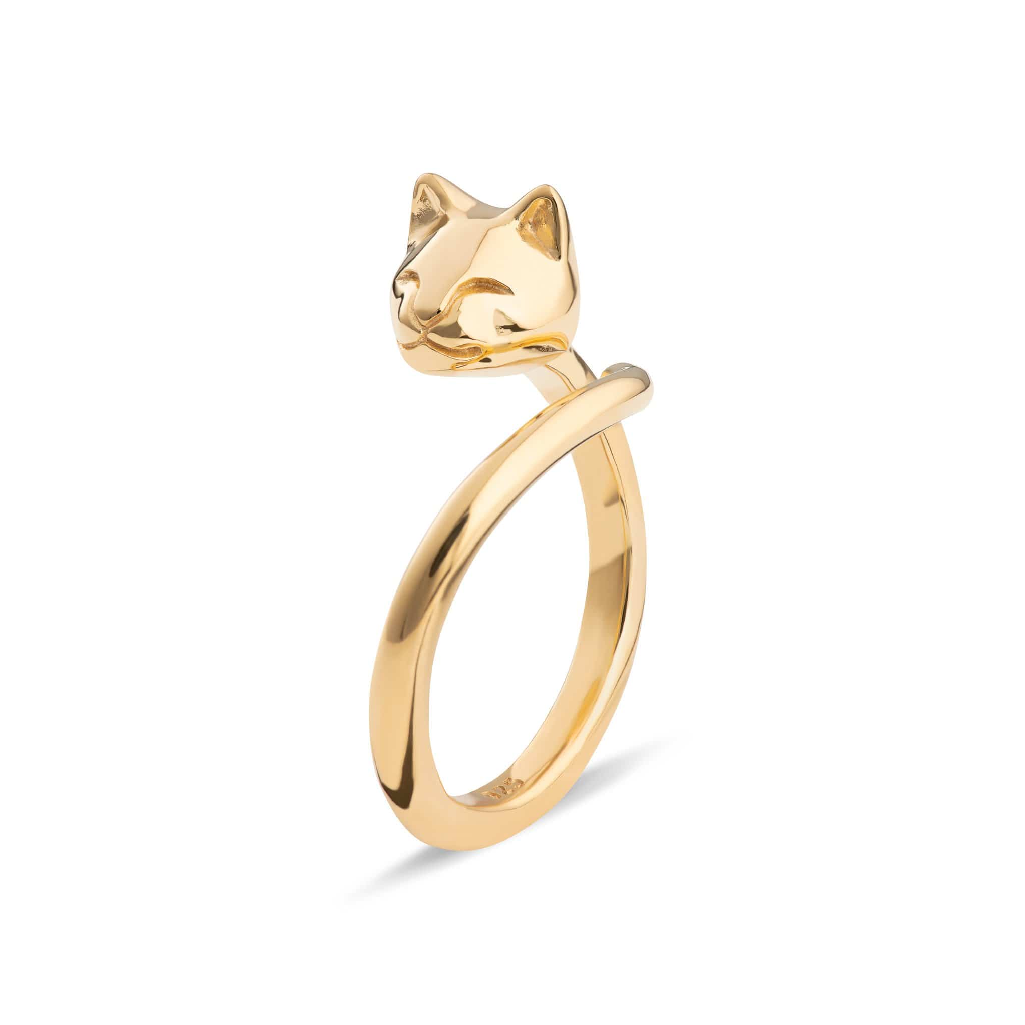 Gold Plated Cat Ring Lily Charmed Jewellery - Main Image