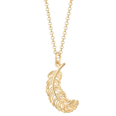 Large Gold Plated Feather Charm Necklace - Lily Charmed