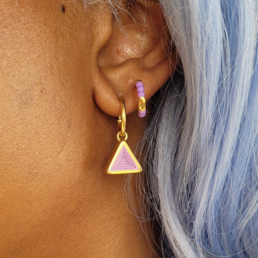 Gold Plated Purple Triangle Charm Hoop Earrings by Lily Charmed