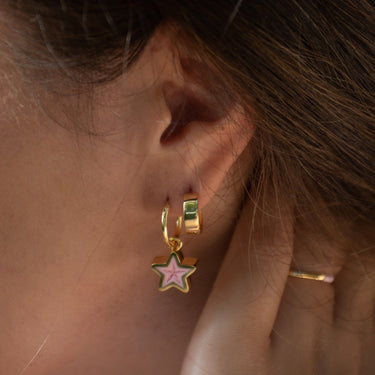 Gold Plated Geometric Pink Star Charm Hoop Earrings - Lily Charmed