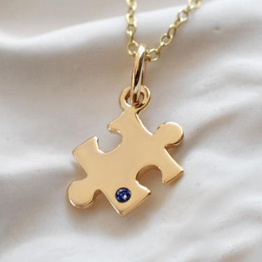 9 Carat Gold and Sapphire Jigsaw Necklace | September Birthstone Necklaces by Lily Charmed