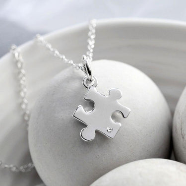 Silver Jigsaw and Diamond Necklace | Diamond Jewellery | Lily Charmed