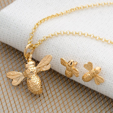 Gold Plated Bee Jewellery Set With Stud Earrings - Lily Charmed
