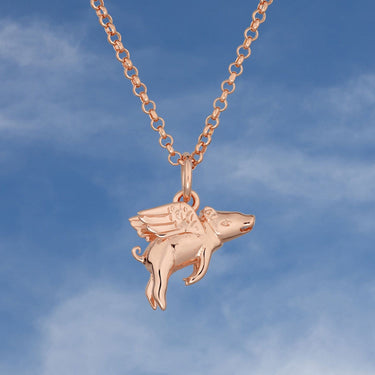 Rose Gold Flyig Pig Charm Necklace by Lily Charned