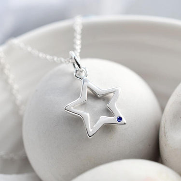 Silver Star Necklace with Sapphire | September Birthstone Necklaces by Lily Charmed