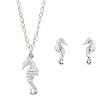 Silver Seahorse Jewellery Set With Stud Earrings