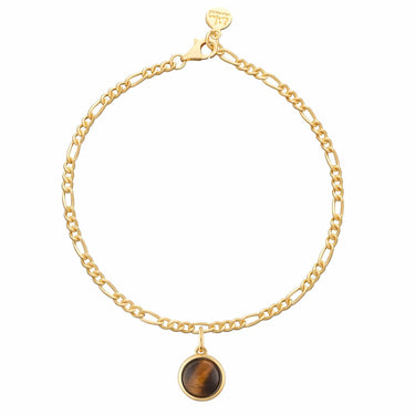 Gold Plated Tigers Eye Healing Stone Figaro Charm Bracelet - Lily Charmed