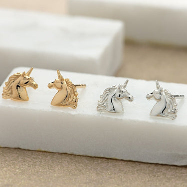 Gold Plated Unicorn Stud Earrings - Lily Charmed