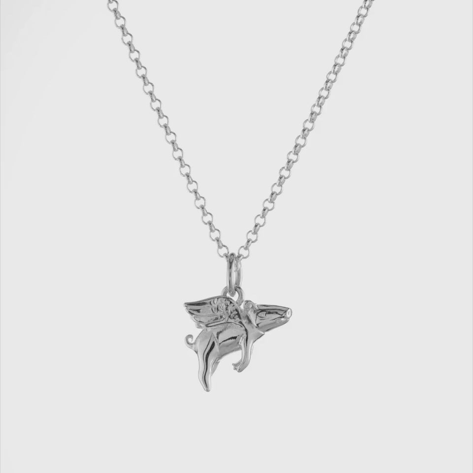 Silver Flying Pig Charm Necklace by Lily Charmed