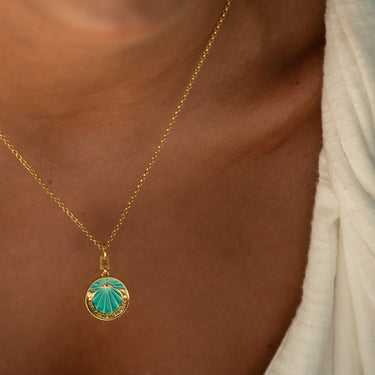 Gold Plated Eye Am Protected Turquoise Coin Necklace | Lily Charmed Necklaces