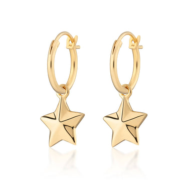 Gold Plated Faceted Star Charm Hoop Earrings - Lily Charmed