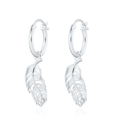 Silver Feather Charm Hoop Earrings - Lily Charmed
