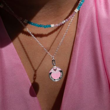 Silver Follow Your Heart Pink Coin Necklace | Lily Charmed Jewellery