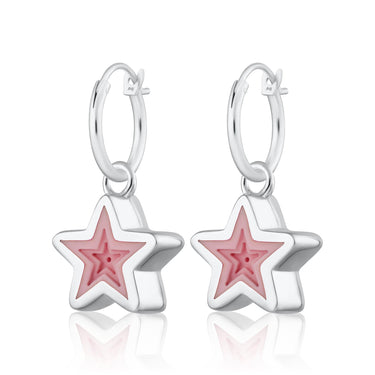 Sterling Silver Pink Star Charm Hoop Earrings - Lily Charmed