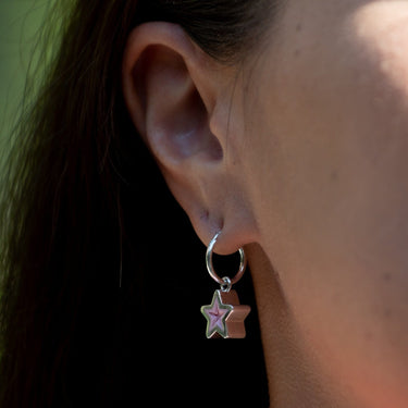 Silver Geometric Pink Star Earring Charm - Lily Charmed