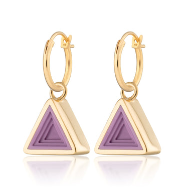 Gold Plated Purple Triangle Charm Hoop Earrings by Lily Charmed