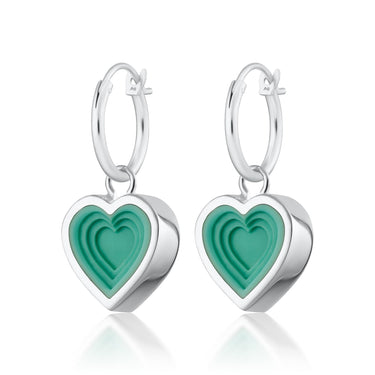 Sterling Silver Turquoise Heart Charm Hoop Earrings - Lily Charmed