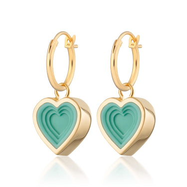 Gold Plated Turquoise Heart Charm Hoop Earrings - Lily Charmed