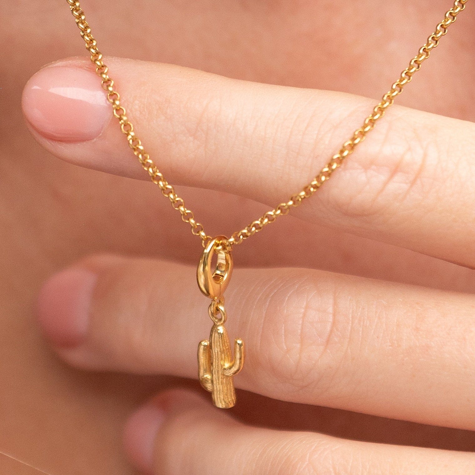 14k Yellow Gold Cactus 3D Solid Pendant – Made In USA, No Stone, By Surano Design