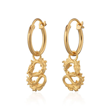 Gold Chinese Dragon Charm Hoop Earrings by Lily Charmed