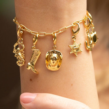 Gold Plated Cowboy Hat Charm on gold charm bracelet | Wild West Charms | Lily Charmed