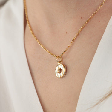 Gold Plated Party Ring Necklace with White Enamel
