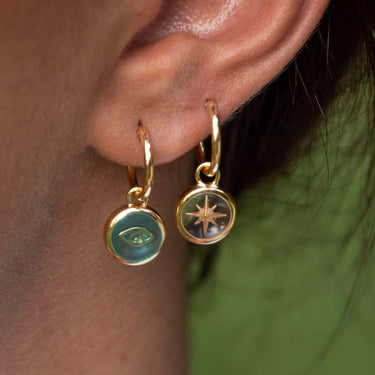 Gold Plated Turquoise Eye Resin Charm Hoop Earrings - Lily Charmed