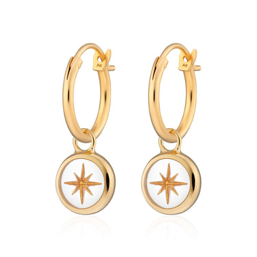 Gold Plated White Star Resin Charm Hoop Earrings