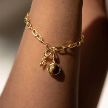 Gold Forget Me Not Flower Charm on Charm Bracelet