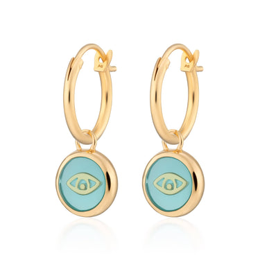 Gold Plated Turquoise Eye Resin Charm Hoop Earrings