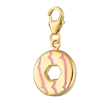 Gold Plated Party Ring Charm with Pink Enamel | Biscuit Charms