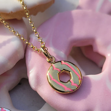 Gold Party Ring Charm with Pink Icing perfect for a necklace