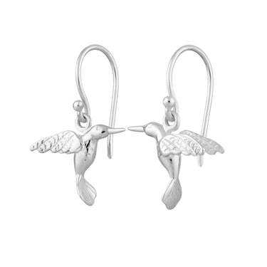 Silver Hummingbird Charm Hook Earrings by Lily Charmed
