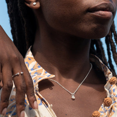 Woman Wearing June Birthstone Charm Necklace | Moonstone Pendant Necklace