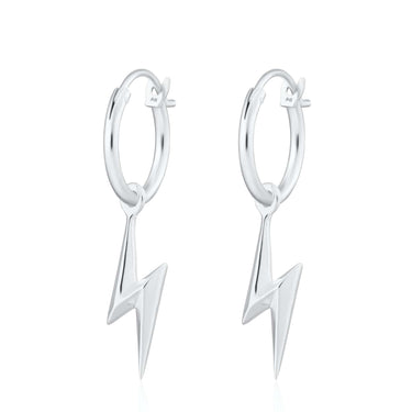 Silver Lightning Bolt Charm Hoop Earrings | Lily Charmed Jewellery