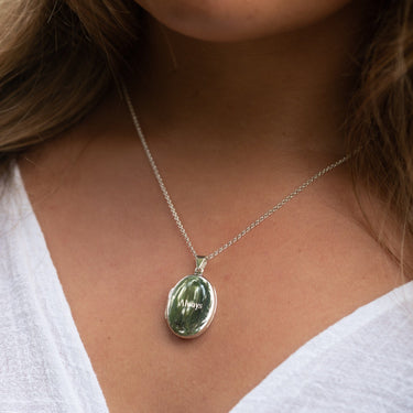 Engraved Silver Oval Locket Necklace