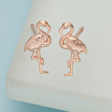 Rose Gold Plated Flamingo Stud Earrings - Lily Charmed