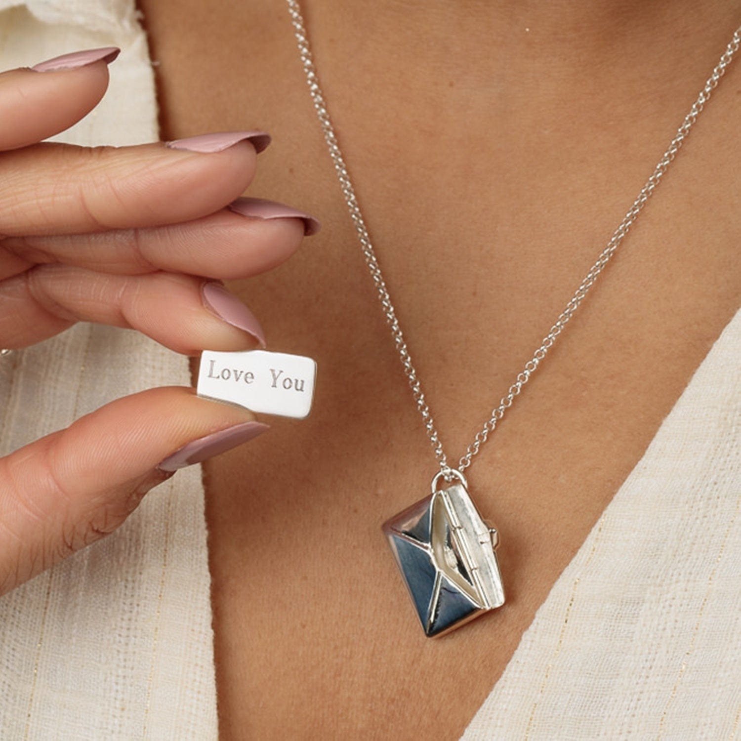 Engraved Silver Envelope Necklace with Insert – Lily Charmed