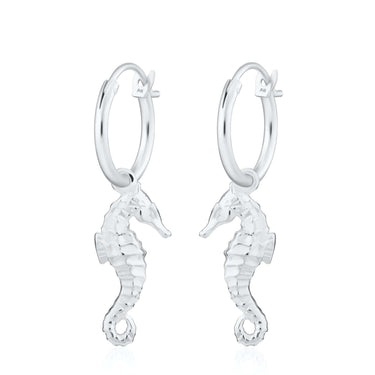 Silver Seahorse Charm Hoop Earrings - Lily Charmed