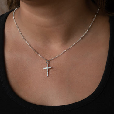 Silver Cross Necklace with Crystals - Lily Charmed