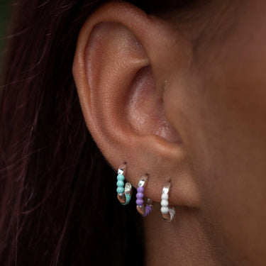 Silver Enamel Dot Huggie Hoop Earrings by Lily Charmed