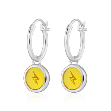 Silver Yellow Lightning Resin Charm Hoop Earrings - Lily Charmed