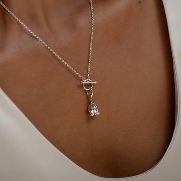 Silver Lily Of The Valley Flower Charm on Charm Necklace