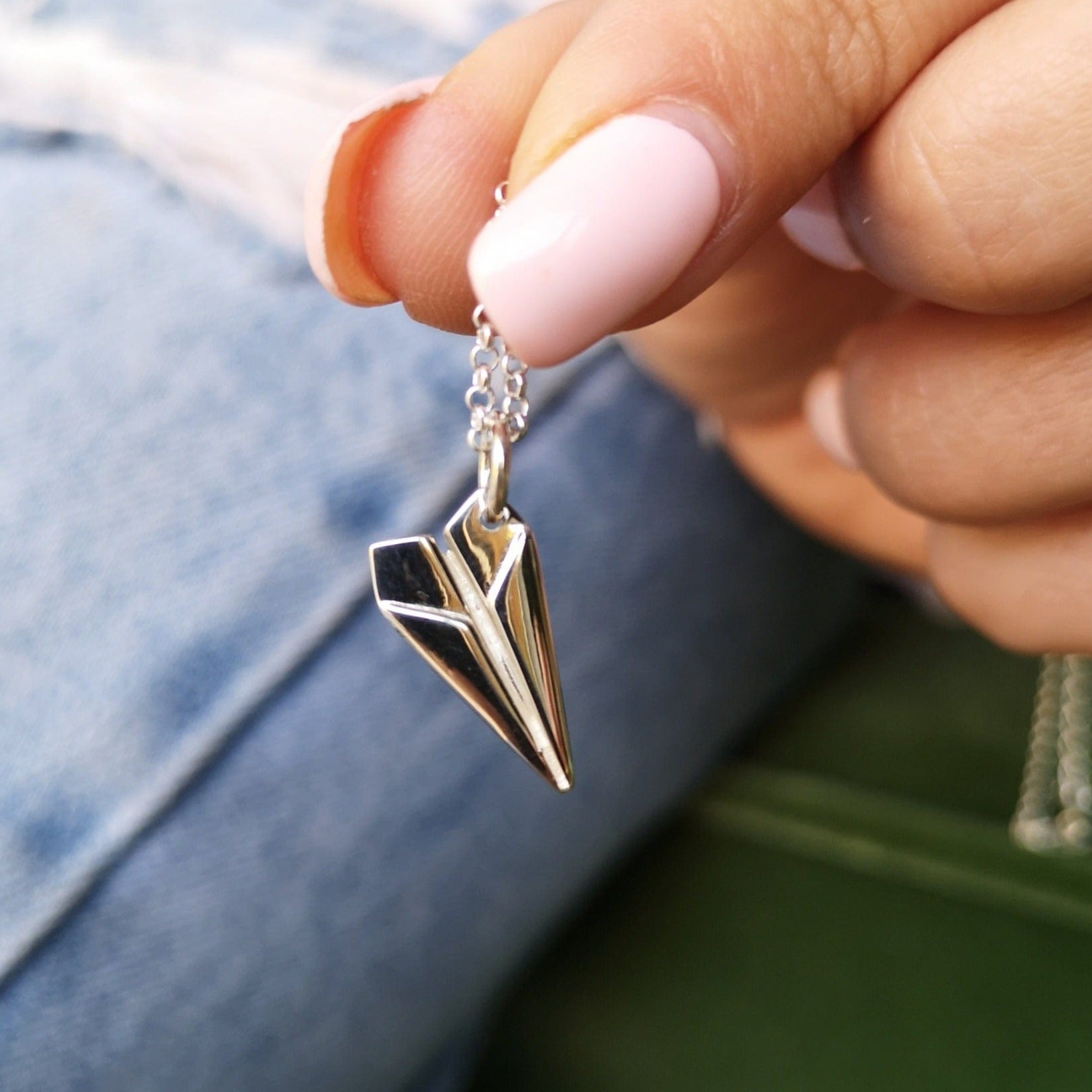 Dropshipping Antique Silver Color 18x17mm Paper Airplane Pendant Necklace  For Women